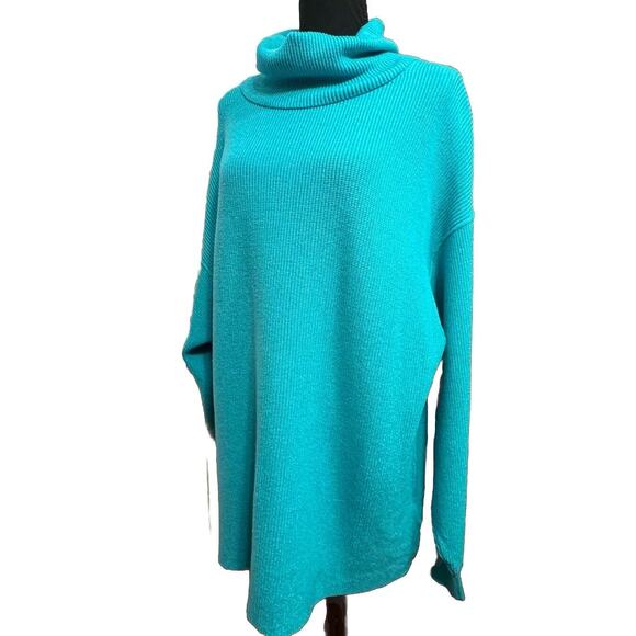 Free People Sweater Medium Womens Slouchy Ribbed Oversized Turquoise Minimalist - Picture 2 of 10